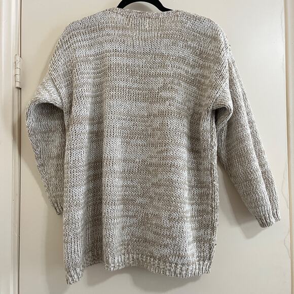 Vtg Cottage Hand knitted Womens Sweater Ramie Embroidered Flower Grandma M Cozy - Picture 2 of 8